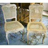 DINING CHAIRS, a set of eight, Louis XV style grey painted with caned backs and seats, 93cm H x 48.