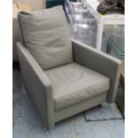ARMCHAIR, grey leather, by Vibieffe, with square back and chromed supports, 76cm W x 87cm H.
