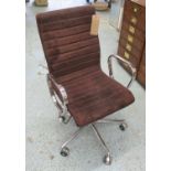 DESK CHAIR, in ribbed suede on chromed metal frame in the style of Charles Eames, 54cm W.