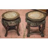 JARDINIERE STANDS, late 19th century Chinese Padouk, with inset marble top, 46cm H x 45cm W,