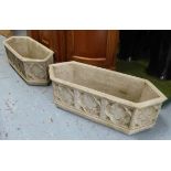 TROUGHS, a pair, in reconstituted stone, Gothic style, 90cm L.