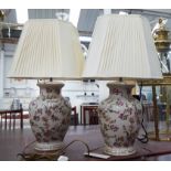 TABLE LAMPS, a pair, English country house style with pleated shades, 76cm H.