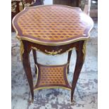 OCCASIONAL TABLE, Louis XV style, parquetry and gilt metal mounted with shaped top, 73cm H x 57cm W.