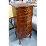 TALL CHEST, six drawers French style of serpentine form with gilt metal detail,