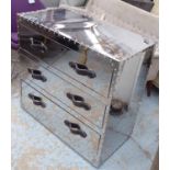 AVIATOR STYLE CHEST, with leather handles in polished studded aluminium finish,