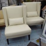 WINGBACK ARMCHAIRS, a pair, contemporary design, in a white leather finish, 110cm H.