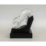 SWAROVSKI CRYSTAL, a large clear crystal panther on a black marble base.