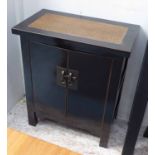 BLACK ASIAN SIDE CABINET, small reeded top, 65cm W x 38cm D x 77cm H.