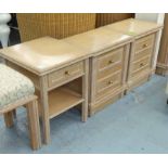 BEDSIDE DRAWERS, a pair, to match previous lot, along with a lamp table, 36cm x 50cm x 58cm H.