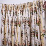 CURTAINS, two pairs, floral chintz lined and interlined, 210cm drop x 100cm W gathered.