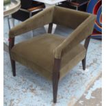 ARMCHAIR, Art Deco style, in green velour, 65cm W.