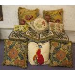 CUSHIONS, four floor tapestry, four floral bead work,