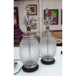 MAISON JANSEN STYLE PINEAPPLE TABLE LAMPS, a pair, glass and chrome, 56cm H.