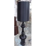 LAMP, tall in black with silk shade, 155cm H.