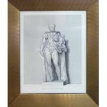 A SET OF FIVE PRINTS OF ROMAN STATUES OF DEITIES, 50cm x 40cm, framed and glazed.