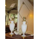 TABLE LAMPS, a pair, opaline coloured, 59cm H.