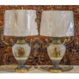 LAMPS, a pair, ceramic, Neoclassical style urns, with handles and decoration, with shades,