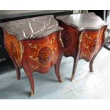 PETITE COMMODES, a pair, Louis XV style with marble top,