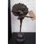 BRONZE DANCER, Art Deco style on marble base, 56cm H.