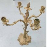 TABLE CANDELABRUM, vintage 20th century foliate design gilt metal finish, 50cm H.