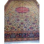 FINE ANTIQUE PERSIAN TABRIZ, 380cm x 272cm, safavid design on ochre field, signed 'Hedayati'.
