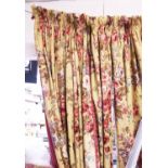 CURTAINS, two pairs, in floral linen from Colefax and Fowler, lined and interlined,