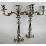 SILVER PLATED CANDELABRA, a large pair of mid 19th century the branches removable,