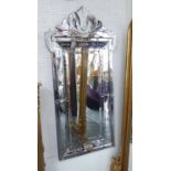 WALL MIRROR, Venetian style with shaped etched plate surround, 120cm H x 59cm.