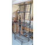 BAKERS RACK, metal, three tier, 213cm H x 122cm W.