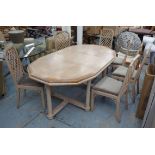 BROCHE DINING TABLE, bespoke in limed oak with centre leaf, 185cm x 107cm x 80cm H.