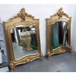 MIRRORS, a pair, 1950's style, gilt finish, 130cm x 80cm.