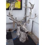 STAG HEAD CANDELABRA, a pair, each with six candle holders in chrome, 90cm H x 70cm.