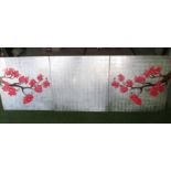 LACQUERED PANELS, a set of three, of Sakura blossom, 210cm (70cm x 3) x 70cm.