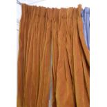 CURTAINS, a pair in a russett fabric, lined and interlined,