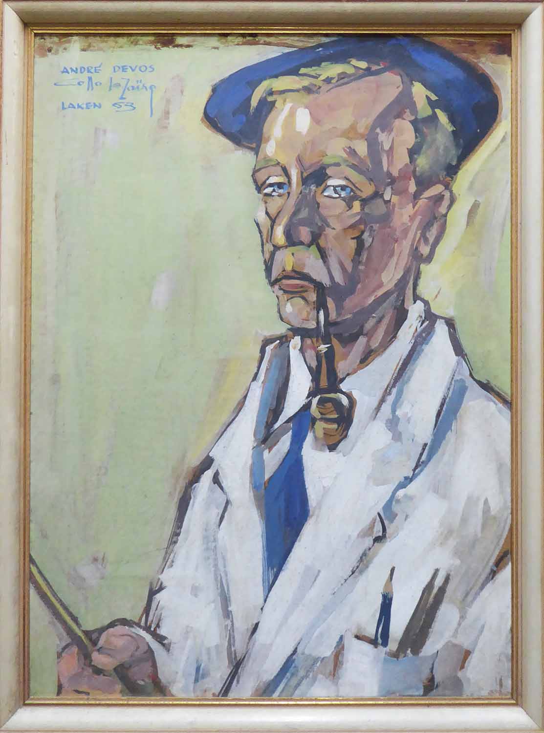 ANDRÈ DEVOS (20th Century Belgian) 'Self Portrait with Pipe', 1963, tempera on board,