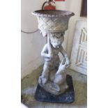 JARDINIERE, 19th century French cast iron and weathered grey with basket weave pot,