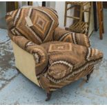 GEORGE SMITH ARMCHAIR, kilim and sand chenille upholstered 84cm W.