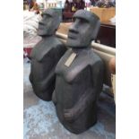 RAPA NUI MOAI STYLE STATUES, a pair, 115cm H.