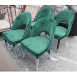 EERO SAARINEN STYLE DINING CHAIRS, a set of four, mid 20th century style in green upholstery.