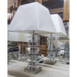 VAUGHAN CHICAGO SQUARE COLUMN TABLE LAMPS, a pair, with shades, 72cm H.