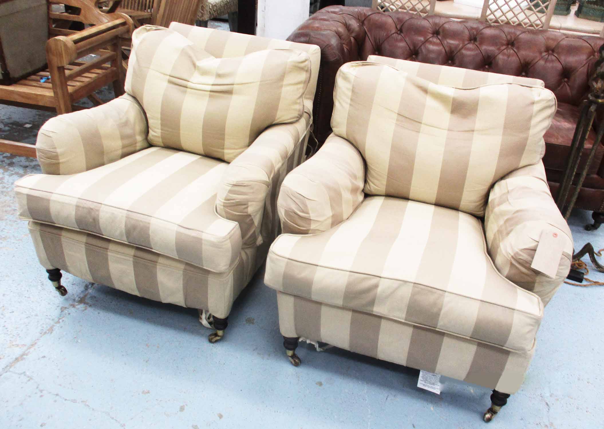 GEORGE SMITH ARMCHAIRS, a pair,