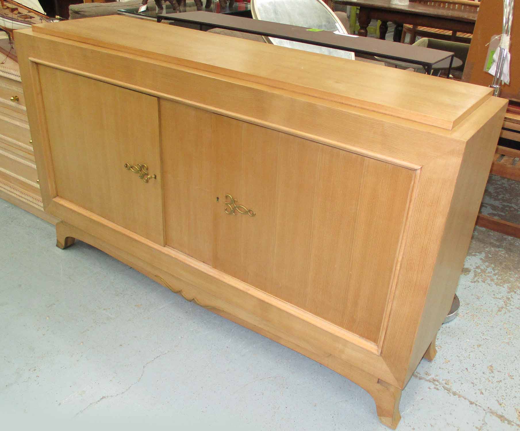 COMMODE, 1960's oak with two doors and fitted interior, 169cm x 46cm x 101cm H.