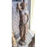 JARDINIERE STAND, vintage 20th century terracotta Art Nouveau style, in the form of a maiden,