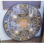 PIETRA DURA MARBLE TOP, circular inlaid with agate, lapis lazuli and other hardstones, 106cm D.