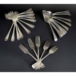 GEORGE III SILVER SPOONS, ten London 1804, sixteen various George III silver dessert forks,