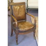 FAUTEUIL DE BUREAU, Empire mahogany circa 1815, in brown leather, 60cm W.