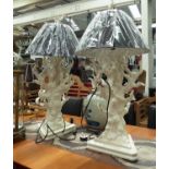 TABLE LAMPS, a pair, stylised coral design with shades, 90cm H.