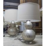 MR BROWN PARKER TABLE LAMPS, a pair, with shades, 67cm H.