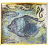 MECHTHILD NAWIASKY (Czech 1905-1986) 'Fish', 1958, oil on canvas, initialled and dated verso,