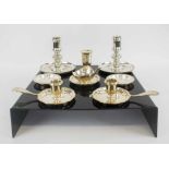 CHRISTOFLE FRANCE, a pair of candlesticks, two candle sniffers, two butter dishes,